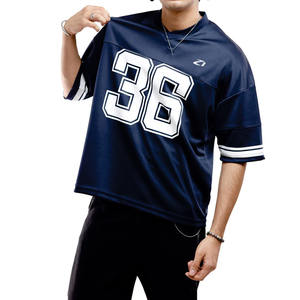 T-shirt de sport respirant Y2K Streetwear col en V bleu marine style maillot de football américain surdimensionné en mesh avec numéro 36 imprimé par sublimation OEM USA - Product Image 4