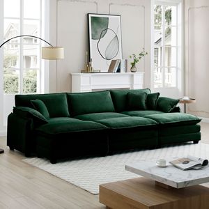 Sofá Cama Modular Extra Grande de Pana Verde Acolchado con 3 Otomanas y Reposapiés, Diseño de 3 Plazas para Trabajar y Dormir - Product Image 3