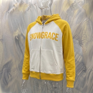Snowgrace Hooded <b>Zip</b>-<b>Up</b> Sweatshirt 100% Cotton Yellow <b>White</b> Raglan Sleeve Fleece Pocket Design Unisex Oversized Casual Autumn - Product Image 4