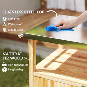 Carrello da Cucina per Esterni in Legno Massello con Piano in Acciaio Inox, Ruote e Foro Integrato, Carrello per Barbecue da Esterno in Legno Naturale - Product Image 4