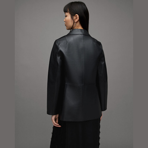 Veste de moto classique asymétrique en cuir véritable imprimé coupe-vent pour femme, personnalisable pour l'hiver - Product Image 2