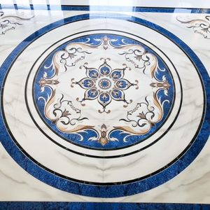 Carreaux de sol flottants décoratifs artisanaux de luxe, imperméables, antidérapants, en marbre méditerranéen avec incrustations en laiton, pour salon et hôtel - Product Image 1