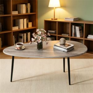 Tavolino da Divano Ovale in Metallo Resistente Grigio Elegante, Tavolo Centrale Multifunzionale Decorativo, Tavolino da Caffè in Vetro dalla Forma Irregolare H - Product Image 5