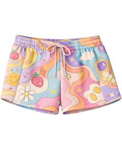 Conjunto de Sudadera Corta y Pantalones Cortos Multicolor para Mujer, Estampado Abstracto de Dibujos Animados, Felpa de Algodón, Dos Piezas, Ropa Informal, Estilo Urbano - Product Image 2