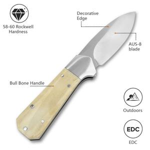 Cuchillo de Supervivencia NM Hecho a Mano para Exteriores, Hoja de Acero Inoxidable (Punta Recta) Mango de Hueso, Grado Industrial, 9.5cm de Longitud Total - Product Image 2