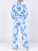 Ensemble de survêtement bleu et blanc tie-dye avec sweat à capuche zippé et pantalon de jogging, tenue décontractée de sport et de détente, service OEM