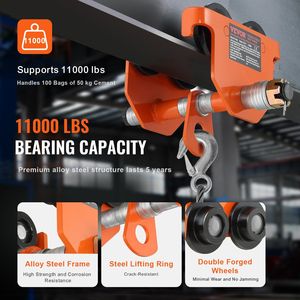 Capacità di carico di 11000 libbre/5 tonnellate carrello a fascio di spinta manuale ruote in acciaio a doppia lega 4.5 regolabile \ "8 \" larghezza della flangia I-Beam pesante - Product Image 3