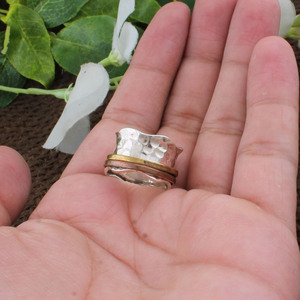 Wholesale Classic 925 Sterling Silver Hammered <b>Spinner</b> <b>Ring</b> Tri Color Brass Copper Spinning Band Anti Anxiety Meditation Party - Product Image 2