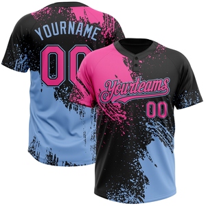 ขายส่งโดยตรงจากโรงงาน เสื้อซอฟต์บอลแบบยูนิเซ็กซ์ ลายพิมพ์ 3 มิติ สีดำชมพูฟ้าอ่อน ลายเส้นนามธรรม ปิดกระดุมสองเม็ด รุ่นขายดีที่สุด - Product Image 1