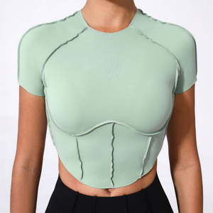 Most Demanding Women <b>Cropped</b> Fitness Yoga <b>Tops</b> Seamless Gym Training Short Sleeve Quick Dry Corset <b>Top</b> Ladies Yoga Workout <b>Tops</b> - Product Image 6