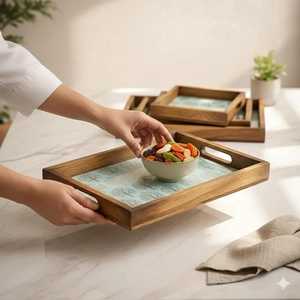 Bandeja de Servir de Madera con Diseño Moderno, Bandeja Rectangular Hecha a Mano para Decoración de Mesa de Comedor, Uso Doméstico - Product Image 5