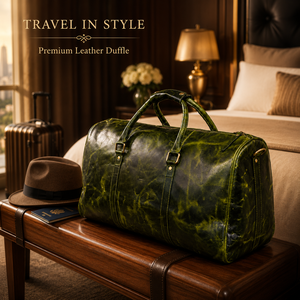 Bolsa de Lona de Cuero Verde Oliva para Hombre |   Bolsa de Viaje Premium para Fin de Semana |   Bolsa de Viaje Grande con Correa de Hombro Desmontable - Product Image 2