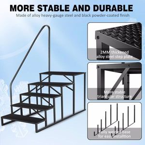 "5 Step Handrail Ladder for Swimming Pools Ground Level 660 lb Load Capacity RV/ Mobile Home Use Anti-Slip Panels" - Product Image 3