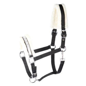 Cabestro de nailon azul para caballo con acolchado marrón y hebillas metálicas para montar y entrenar - Product Image 3