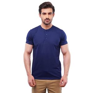 Venta al por mayor Henley camiseta Botón de punto personalizado de alta calidad de algodón peinado Jersey personalizado pantalones cortos mangas hombres camiseta - Product Image 1