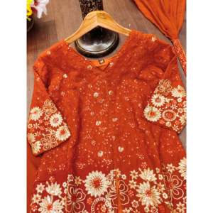 Conjunto de Traje de Mujer de Georgette Bordado de Diseñador con Pantalones Plazzo y Dupatta - Product Image 4