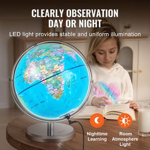 Lighting 13 \ "World Globe Stand LED illuminazione notturna HD stampato mappa 720 ° Spinning globo stabile in metallo pesante per i bambini - Product Image 3