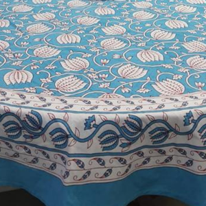 Blue <b>White</b> Cotton Elegant Jaipuri Block Print <b>Table</b> <b>Cover</b> Customized Floral Pattern Durable Eco-Friendly Weddings Parties Gifts - Product Image 4