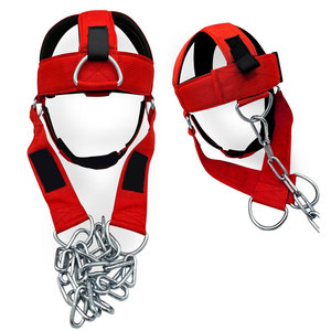 Red Nylon Neck Harness with Chain and Metal Rings for Boxing <b>Training</b> Adjustable Protective Gear Unisex Adult Use - Product Image 1