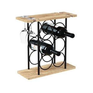 Estante para vinos de 6 botellas estilo vintage, de madera de mango natural y metal negro, para exhibir en la mesa del hogar, cocina o bar. - Product Image 5