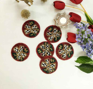 Colorful Handmade Beaded Coasters Round Glass Cup Mats for <b>Table</b> <b>Protection</b> At Low Price - Product Image 2