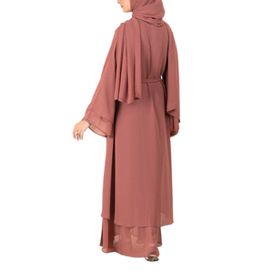 Premium Quality Layered Chiffon <b>Abaya</b> Matching Modest Hijab & Waist Belt Elegant Islamic Muslim <b>Women</b> Long Maxi <b>Women's</b> <b>Abaya</b> - Product Image 2