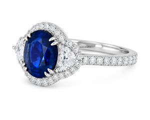 Bague de fiançailles Vaayu Jewels avec saphir bleu ovale et halo de diamants taille poire sertis pavé, or 10K 14K 18K et argent 925 935 - Product Image 2
