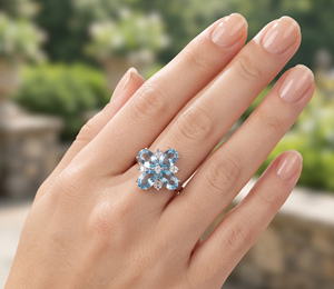Anillo de Topacio Azul Natural con Flor, Plata de Ley 925, Engaste de Garras, Gema de Lujo, Joyería para Mujer, Regalo para Compromiso, Aniversario, Fiestas - Product Image 2