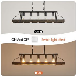 Luce a sospensione Vintage in oro nero da 33.7 pollici 5 prese a lampadina E26 regolabili a catena in altezza lampadario in stile antico per sala da pranzo - Product Image 6