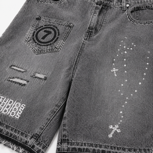 Pantalones Cortos de Mezclilla Gris Lavado con Diseño Gráfico para Hombre, Estilo Urbano, Fabricante de Jeans - Product Image 6
