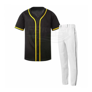 Custom Printed <b>Baseball</b> Jersey Unisex Short Sleeve Black Yellow Trim Moisture Wicking Polyester Uniform Adult Regular Fit - Product Image 1