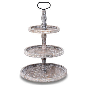 ถาดไม้3ชั้นถาดไม้สำหรับตกแต่งบ้านไร่พร้อมที่จับโลหะแท่นวางโชว์ขนมทรงสี่เหลี่ยม - Product Image 1