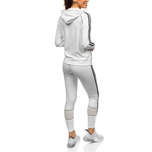 Women's <b>White</b> <b>2</b> <b>Piece</b> Zipper Tracksuit <b>Set</b> Full Length Hooded Vintage Style Solid Side Stripe Knitted Spandex/Nylon Winter - Product Image 1