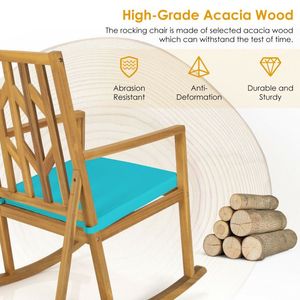 Fauteuil à bascule en bois d'acacia avec accoudoirs et coussin pour jardin et terrasse - Product Image 3