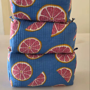 Eco Friendly Cotton Block Print Toiletry Bag Set of 3 Handmade Cosmetic Pouches Travel <b>Makeup</b> Organizer for Women - Product Image 1