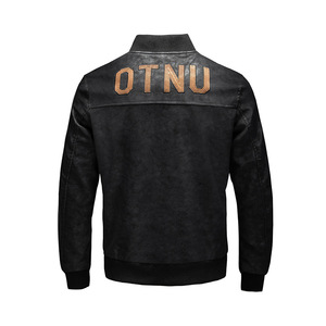 Layenne Plus Size Men's PU Leather <strong>Jacket</strong> <strong>With</strong> Stand Collar Windproof Feature OEM Varsity Style <strong>Fleece</strong> <strong>Lining</strong> - Product Image 5