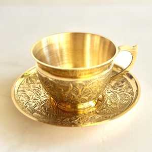 Luxury Brass Tea Set with <b>Teapot</b>, Cups, Saucers and Serving Tray – Traditional Indian Handcrafted Brass Tea & Coffee Set - Product Image 1
