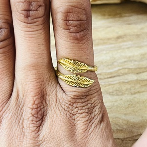Trendy <b>Top</b> Choice <b>Feather</b> Ring Boho Brass Rings For Women 18k Gold Plated Plume Statement Dainty Jewelry Wholesale/OEM/ODM - Product Image 5