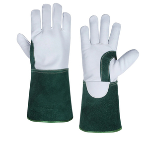 Gants de soudage en cuir de vachette vert et blanc, longueur poignet, pour usage extérieur en hiver, style uni, ajustement élastique - Product Image 1