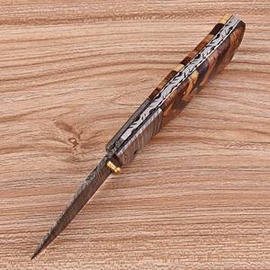 Couteau de chasse pliant à verrouillage Liner Lock en acier Damas forgé à la main, pour l'extérieur, EDC, avec manche personnalisé, vente en gros industrielle, fournitures UA - Product Image 6