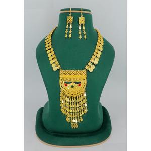Necklace With Earrings <b>Jewellery</b> Set Gold plated Pure <b>Brass</b> High Quality India Dubai Necklace Design Necklace <b>Jewellery</b> Set - Product Image 5