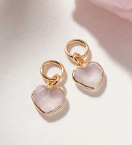 Wholesale Rose Quartz Gemstone Gold Electroplated Heart Shape Charms For Making Earrings - DIY Fashion Tiny Heart Jewelry - Product Image 1