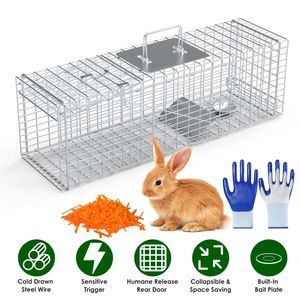 Trampa de Acero Plegable de 27x7.5x8 pulgadas para Captura y Liberación de Animales Vivos, Ideal para Gatos, Gatos Callejeros, Castores y Erizos, para Dueños de Mascotas - Product Image 1