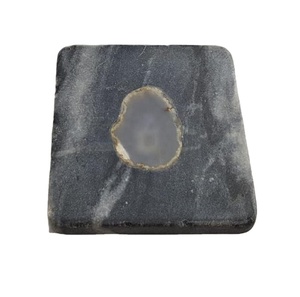 Sous-verre carré incrusté d'agate de marbre gris foncé pour décoration de Table pour hôtel, maison et Restaurant - Product Image 1