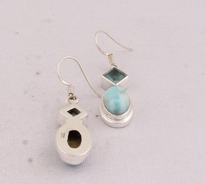 925 Sterling <b>Silver</b> Larimar Blue Topaz <b>Earrings</b> Natural Gemstone Drop <b>Dangle</b> Jewelry Wholesale Handmade Geometric <b>Earring</b> - Product Image 3