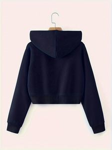 Custom Printed Front Logo Winter Terry Fabric <b>Cropped</b> Hooded <b>Zip</b>-<b>Up</b> Women's Oversize Hoodies 100% Cotton Heavyweight Cotton - Product Image 2