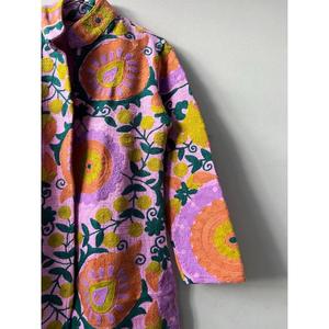 Handcrafted Knitted Breathable Cotton Long Suzani Embroidered Colorful Floral Varsity <b>Jacket</b> Festive Gift for <b>Women</b> - Product Image 5