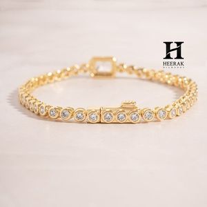 18K Gold Bezel-Set Tennis <b>Bracelet</b> with Emerald-Cut Halo Station – Elegant Gold Diamond <b>Bracelet</b> - Product Image 3