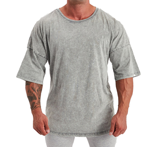 Camisetas para hombre con efecto acid wash, tela de mezcla de algodón con efecto acid wash, material transpirable y cómodo, manga corta, camisa de moda urbana. - Product Image 1