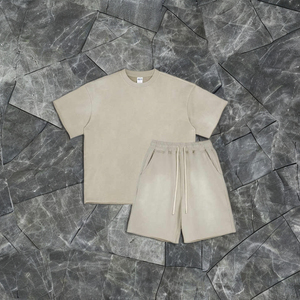 2025 Latest Style Custom Logo <b>Track</b> Suit Sweat Short Set for Men 100% Cotton Men's Summer 2-Piece <b>T</b> Shirt Shorts Set - Product Image 3